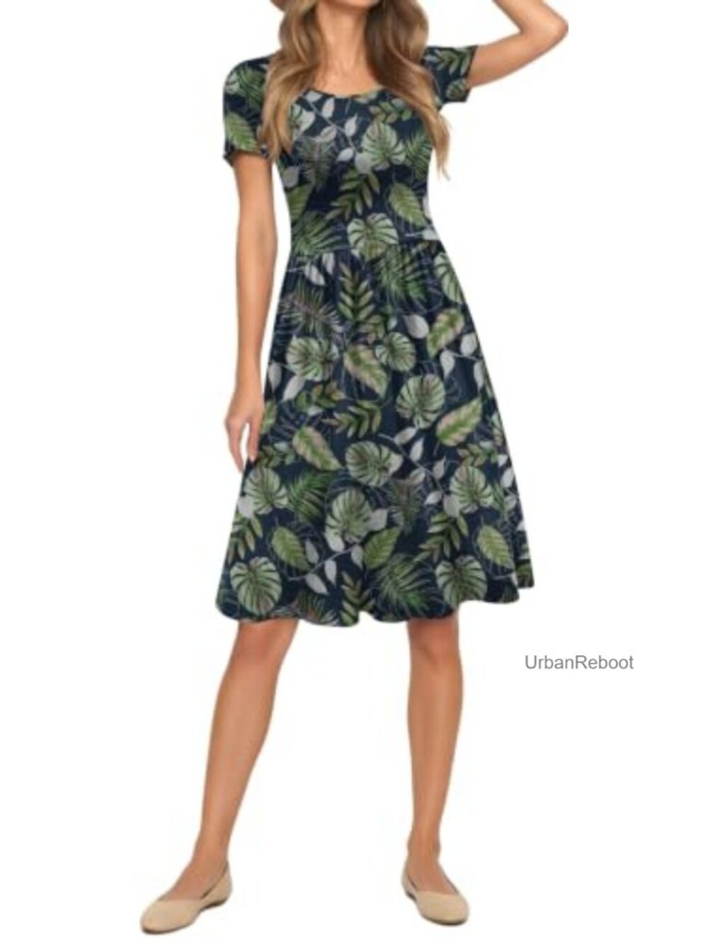 Womens Empire Waist Short Sleeve Dress Casual Summer Flowy